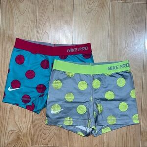 Nike Pro Women's Athletic Shorts - Teal and Gray with Polka Dots
